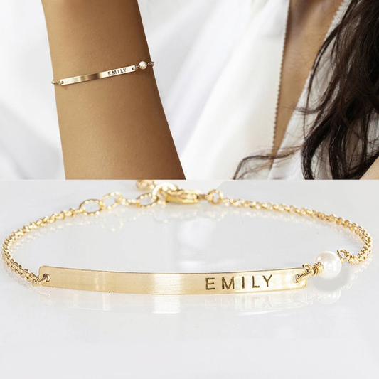 Custom Name Bar Pearl Bracelet