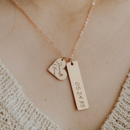 Custom Engraved Bar Heart Necklace