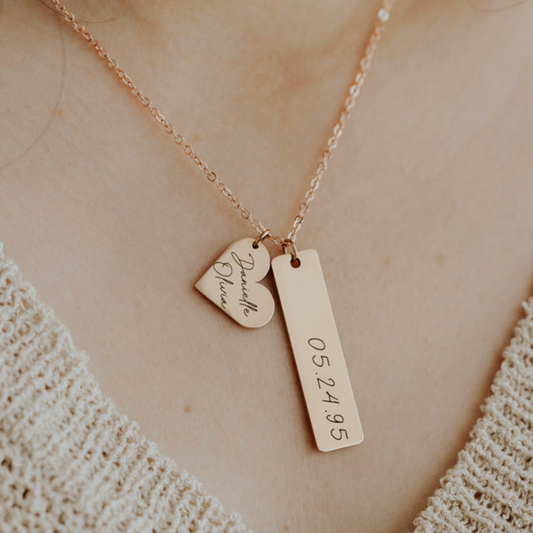Custom Engraved Bar Heart Necklace