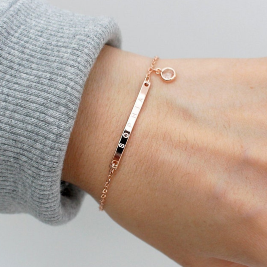 Personalized Name Bar Birthstone Bracelet