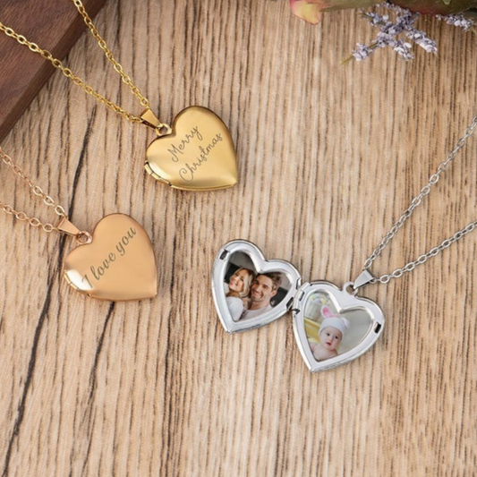 Engraved Handwriting Heart Locket Necklace